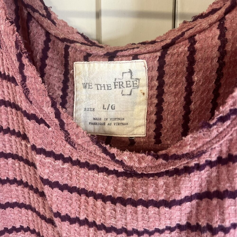 Free People We The Free Striped Slouchy Top Linen Blend Shirt Pink Size Large - Picture 4 of 10